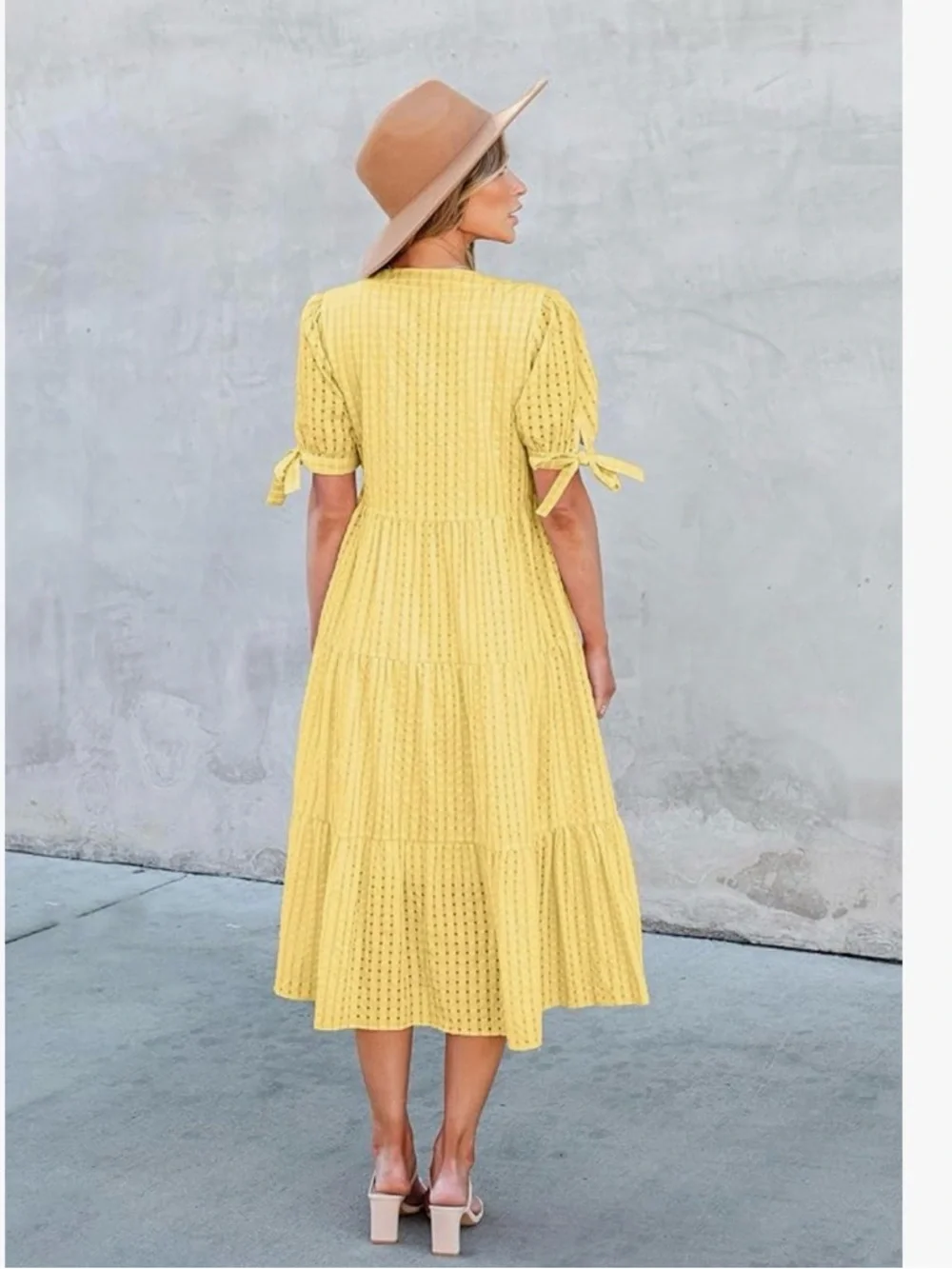 NWT Yellow Lightweight Tiered Eyelet Midi Dress-S - Picture 13 of 17